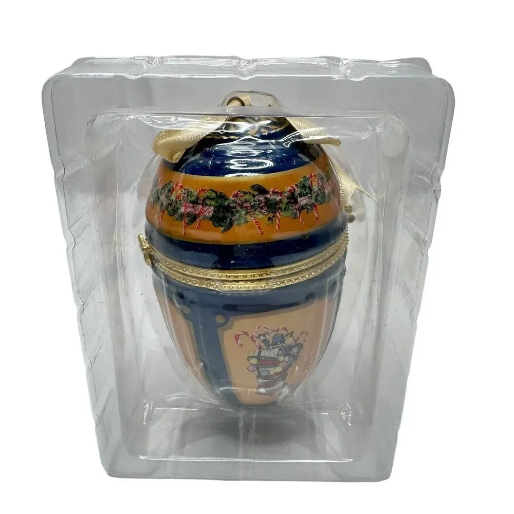 Imperial Nutcracker Porcelain Christmas Egg Gold Label Music‎ Box Ornament WORKS